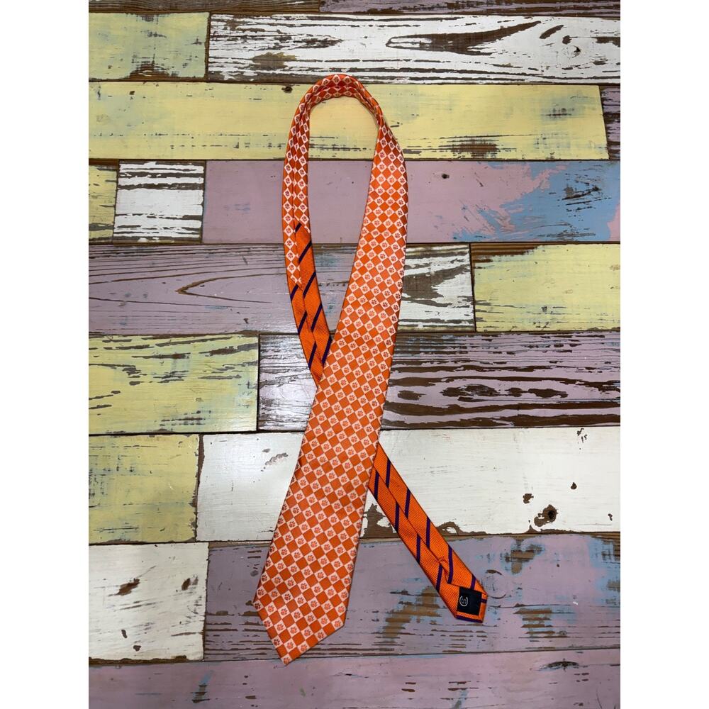 Colony Sportswear Tie Mens Clemson University orange and Purple 100% Silk